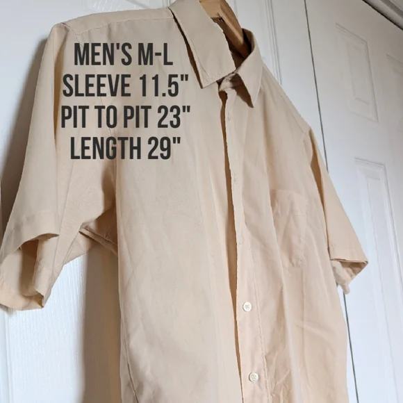Vtg Beige Short Sleeve Shirt. Men's Size L fit. - Picture 4 of 15
